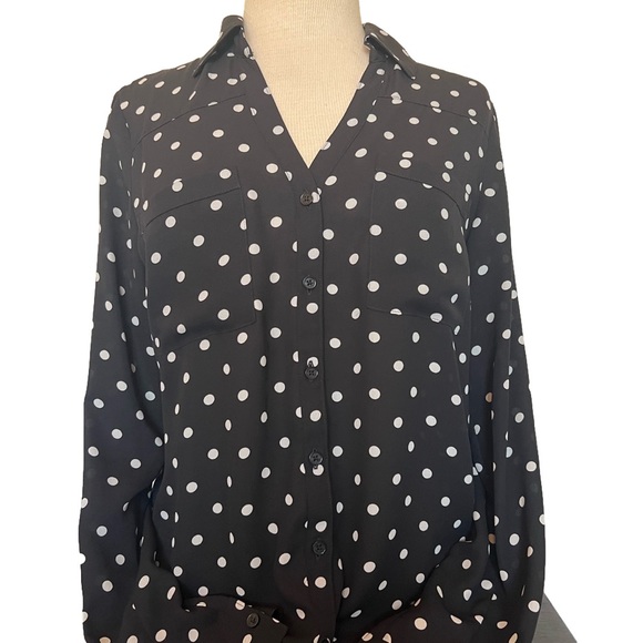 Express Tops - Express “The Portofino Shirt” - black with white dots